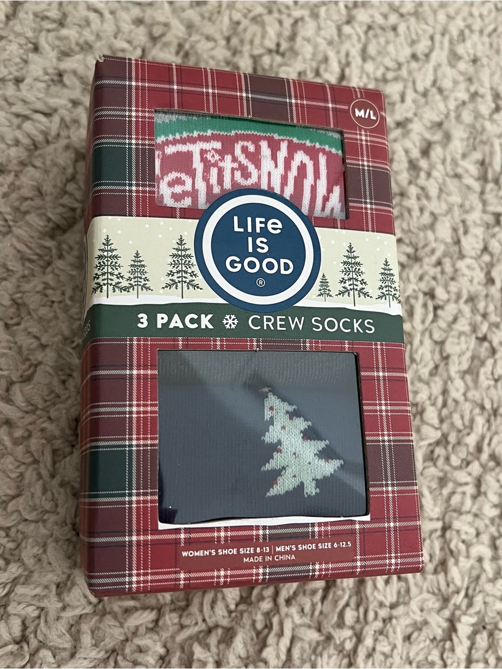 Life Is Good Men's 3-Pack Crew Socks in Grey, Black, Navy